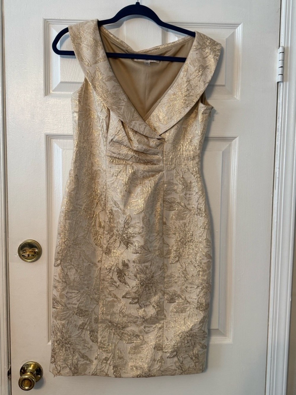 Evan Picone Gold Floral Brocade Midi Dress